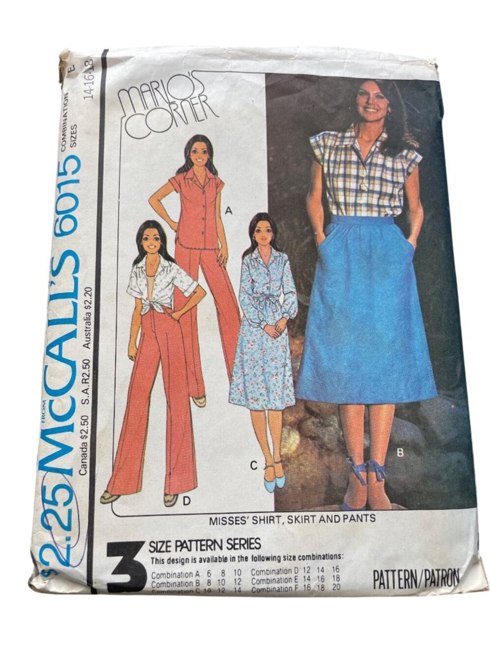 Vintage 70s McCalls 6015 Sewing Pattern Sizes 14-16-18 Shirt Skirt & Pants CUT